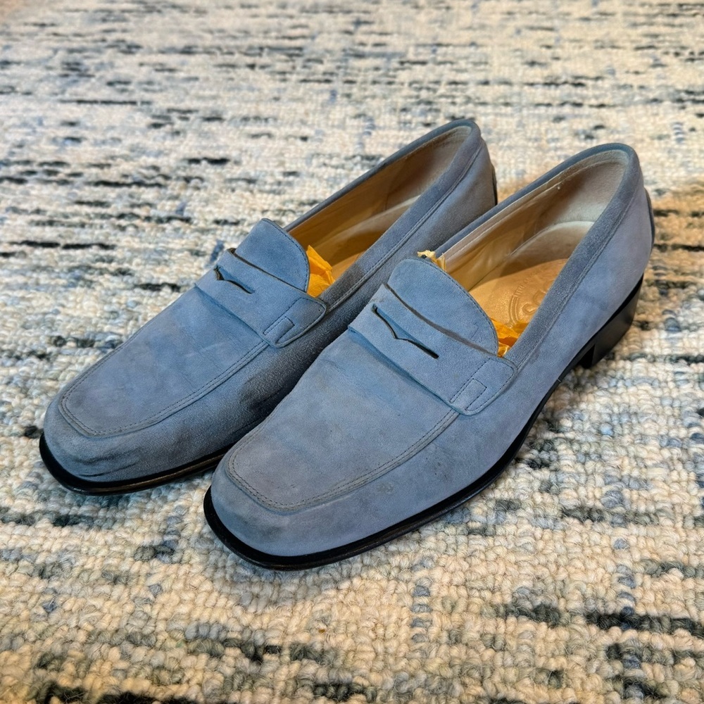 Tod’s Baby Powder Blue Suede Loafer Shoes, Size 10 - Picture 2 of 16